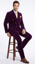 Men’s Rossi Man Zeus Purple Velvet Double Breasted Tuxedo Suit, Formal Wedding Prom Dinner Suit Set