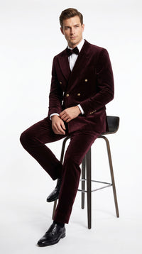 Men’s Rossi Man Zeus Dark Brown Velvet Double Breasted Tuxedo Suit, Formal Wedding Prom Dinner Suit Set