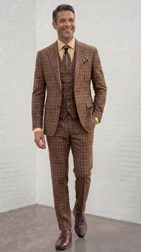 Statement Men's Outlet 3-Piece 100% Wool Modern Fit Suit - Pin Notch Lapel - Copper