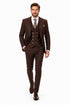 Men's Brown Statement Ticket Pocket Peak Lapel Wool Double Breasted Vest Suit with Silver Buttons – Modern Fit