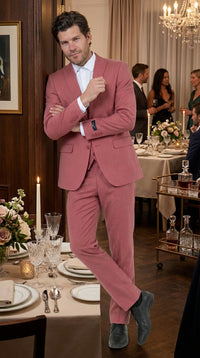 Mens Dusty Rose Three Piece Suit – Modern Formal 3PC Wedding and Prom Suit - Pink Coloe Modern Fit