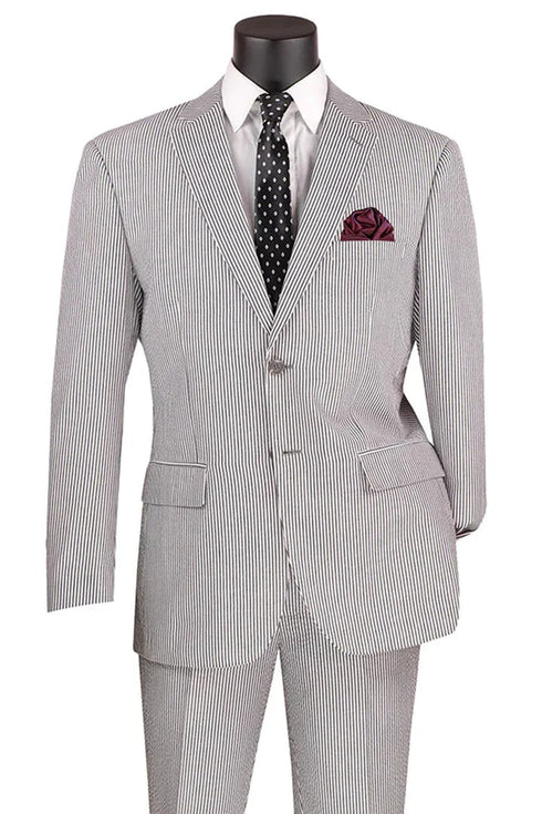 Men's 2pc Summer Seersucker Modern Fit Suit In Black Pinstripe