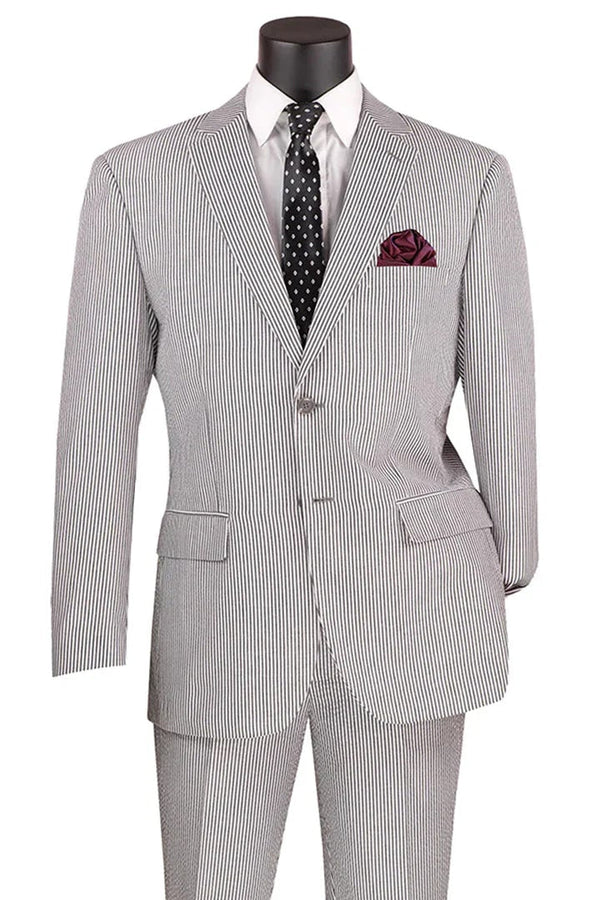 Men's 2pc Summer Seersucker Modern Fit Suit In Black Pinstripe