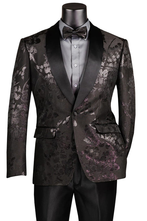 Mens Black Sport Coat -Men's Shiny Foil Floral Paisley Prom & Wedding Tuxedo Jacket In Black