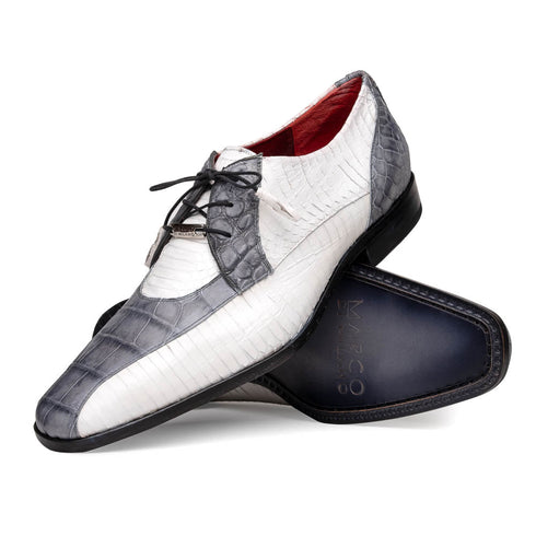 Marco Di Milano Moncalieri White Gray Genuine Alligator and Cobra Skin Dress Shoe