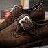 Zelli Hebilla Italian Suede Monk Strap Dress Shoe in Dark Brown