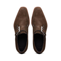 Zelli Hebilla Italian Suede Monk Strap Dress Shoe in Dark Brown