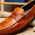 Zelli Monza Genuine Caiman Crocodile Driving Loafers in Cognac