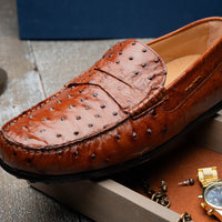 Zelli Monza Genuine Ostrich Quill Driving Loafers in Brandy