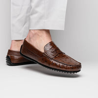 Zelli Monza Genuine Ostrich Quill Driving Loafers in Brown