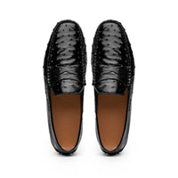 Zelli Monza Ostrich Quill Driving Loafers in Black