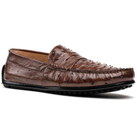 Zelli Monza Genuine Ostrich Quill Driving Loafers in Brown