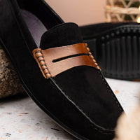 Zelli Monza Suede & Calfskin Driving Loafers in Black / Chestnut