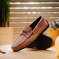 Zelli Monza Suede and Caiman Crocodile Driving Shoes in Candy