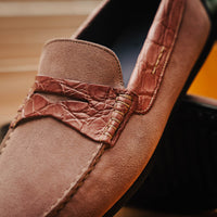 Zelli Monza Suede and Caiman Crocodile Driving Shoes in Candy