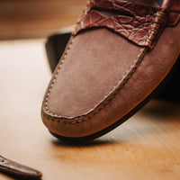 Zelli Monza Suede and Caiman Crocodile Driving Shoes in Candy