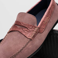 Zelli Monza Suede and Caiman Crocodile Driving Shoes in Candy