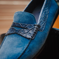 Zelli Monza Suede & Caiman Crocodile Driving Shoes in Denim
