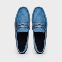 Zelli Monza Suede & Caiman Crocodile Driving Shoes in Denim