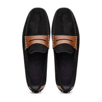 Zelli Monza Suede & Calfskin Driving Loafers in Black / Chestnut