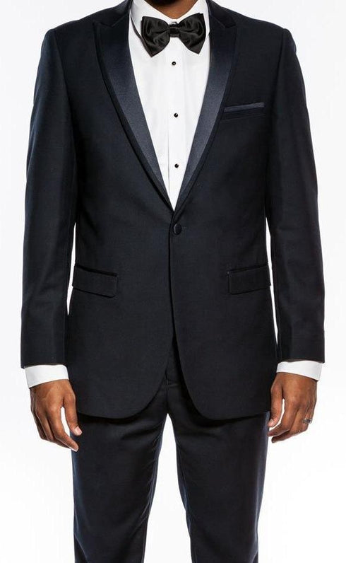 Navy Slim Fit 2 Piece Tuxedo With Satin Peak Lapel