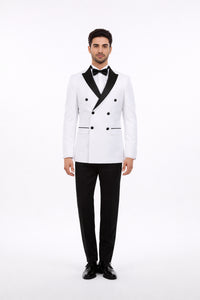 White Double Breasted Tuxedo with Shawl Lapel