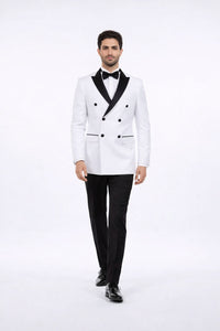 White Double Breasted Tuxedo with Shawl Lapel