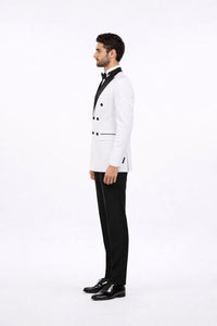 White Double Breasted Tuxedo with Shawl Lapel