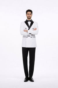 White Double Breasted Tuxedo with Shawl Lapel