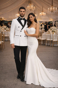 White Double Breasted Tuxedo with Shawl Lapel
