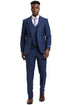 Men's Stacy Adams One Button Peak Lapel Double Breasted Vest Suit in Blue & Purple Plaid