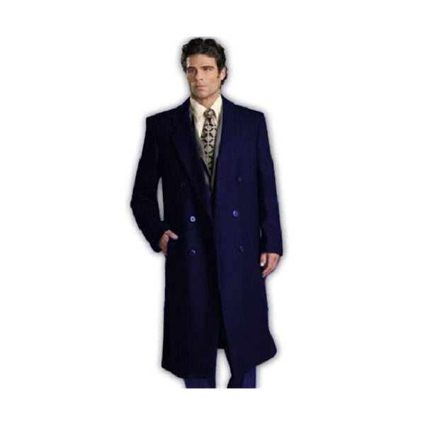 Navy Blue Wool Double Breasted Wool Overcoat ~ Long Men's Dress Topcoat - Winter Coat Full Length By Alberto Nardoni