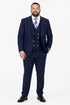 Men's Navy Statement Ticket Pocket Peak Lapel Wool Double Breasted Vest Suit with Silver Buttons – Modern Fit