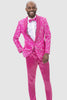 Mens Slim Fit Two Piece Brocade Paisely Prom Tuxedo in Hot Pink Fuschia