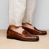 Zelli Nicola Handwoven Italian Calfskin Penny Loafers in Cognac