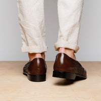 Zelli Nicola Woven Italian Calfskin Penny Loafers in Dark Brown