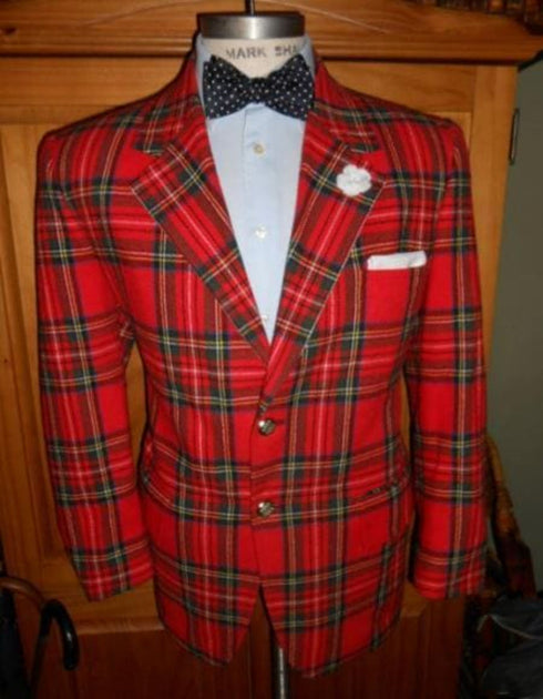 Big and Tall Holiday Jacket - Christmas Tartan Plaid Sport Jackets For Big Man in Color Red Tartan Scottish Pattern