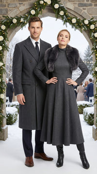 Men’s Dark Grey 44 Inch Double Breasted Wool Blend Overcoat, Long Length Dress Coat