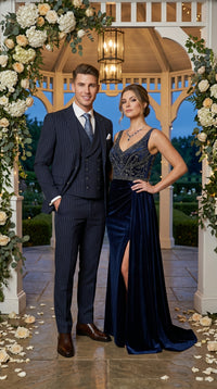 Men’s Navy Gangster Pinstripe Suit with 2 Button Jacket, Double Breasted Vest and Pants