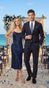 Men’s Navy Linen Suit for Beach Wedding, Summer Dress Suit with Jacket and Pants