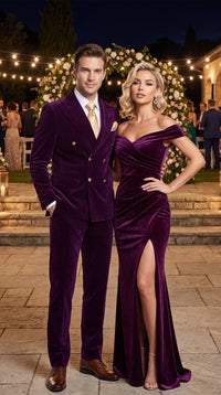 Men’s Rossi Man Zeus Purple Velvet Double Breasted Tuxedo Suit, Formal Wedding Prom Dinner Suit Set