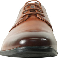 Bravo Mens Antique Plain Toe Lace Up Oxford Dress Shoe in Cognac