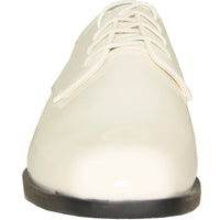 Bravo Mens Classic Plain Square Toe Shiny Patent Tuxedo Dress Shoe in Ivory