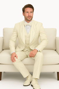Off White Italian Wool 3-Piece Modern Fit Tuxedo