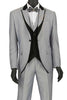 Mens 1 Button Trim Peak Vested Tuxedo Suit in Silver
