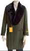 Olive Green Peacoat Double Breasted Three Quarter Overcoat - Wool And Cashmere Peacoat - Topcoat