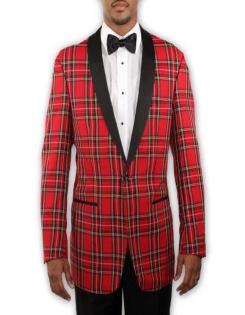 Big and Tall Holiday Jacket - Christmas Tartan Plaid Sport Jacket For Big Man in Color Red Tartan Scottish Pattern