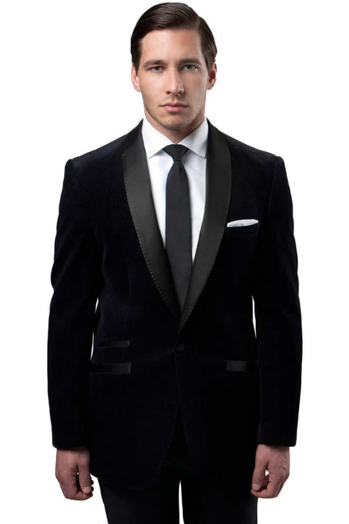 Mens Black Sport Coat - Men's One Button Velvet Shawl Collar Tuxedo Jacket In Black