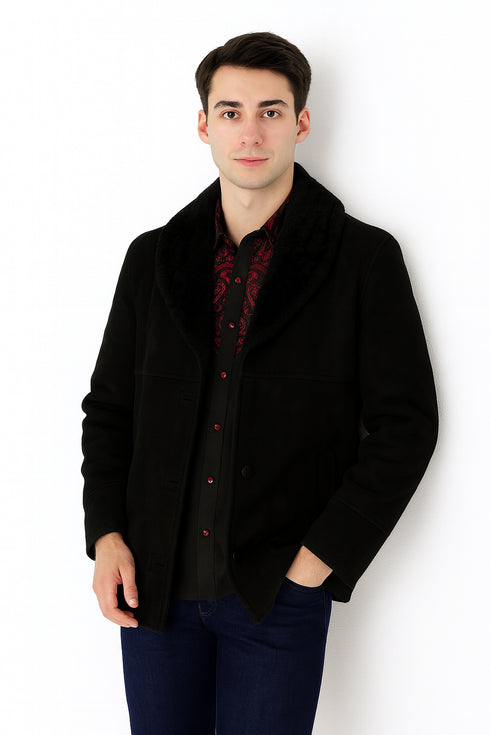 Original Long Sheepskin Black Western Jacket