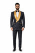 Men’s Black and Gold Hollywood Tuxedo – Double-Breasted Shawl Lapel Prom, Wedding and Formal Suit